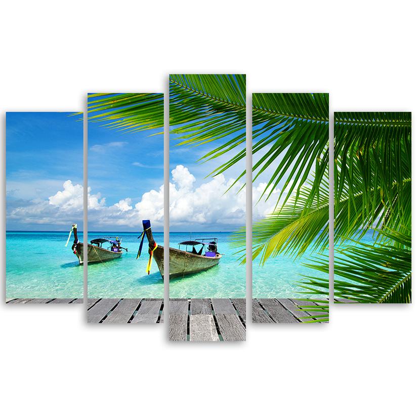Stampa su tela 5 pezzi Tropical Beach Sea Barche