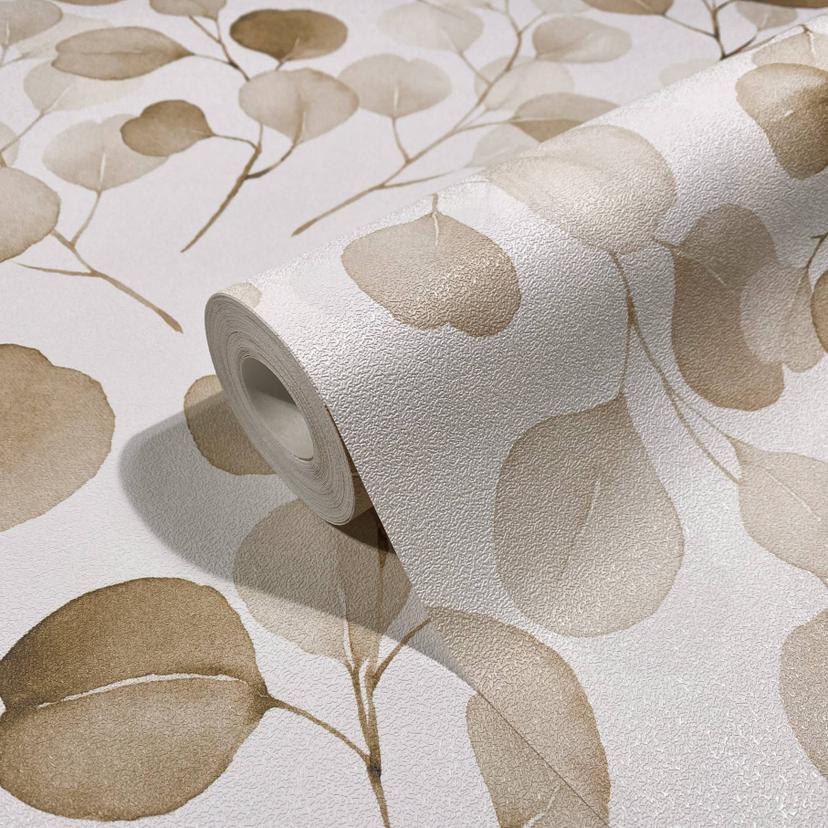Blomstertapet non-woven Spirit of Jungle hvid, brun
