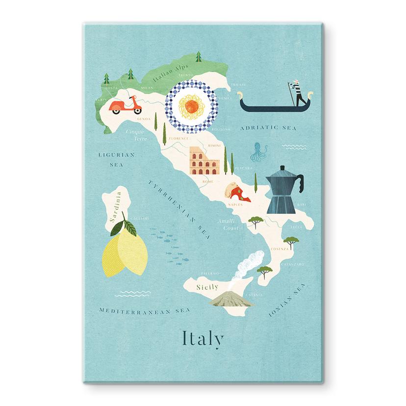 Glasbillede - Kort over Italien - Rivers