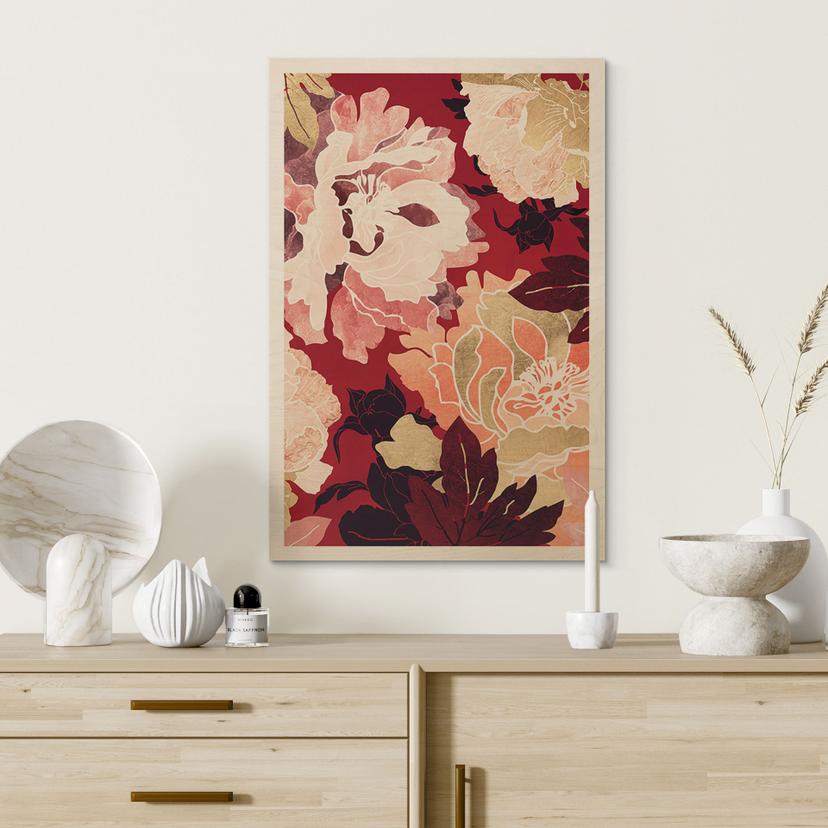Stampa su legno Peonie con fiori grandi - SpaceFrog Designs
