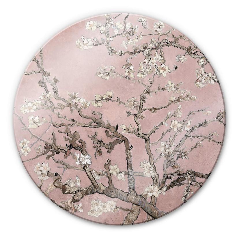 Glasschilderij van Gogh - Amandelbloesem roze