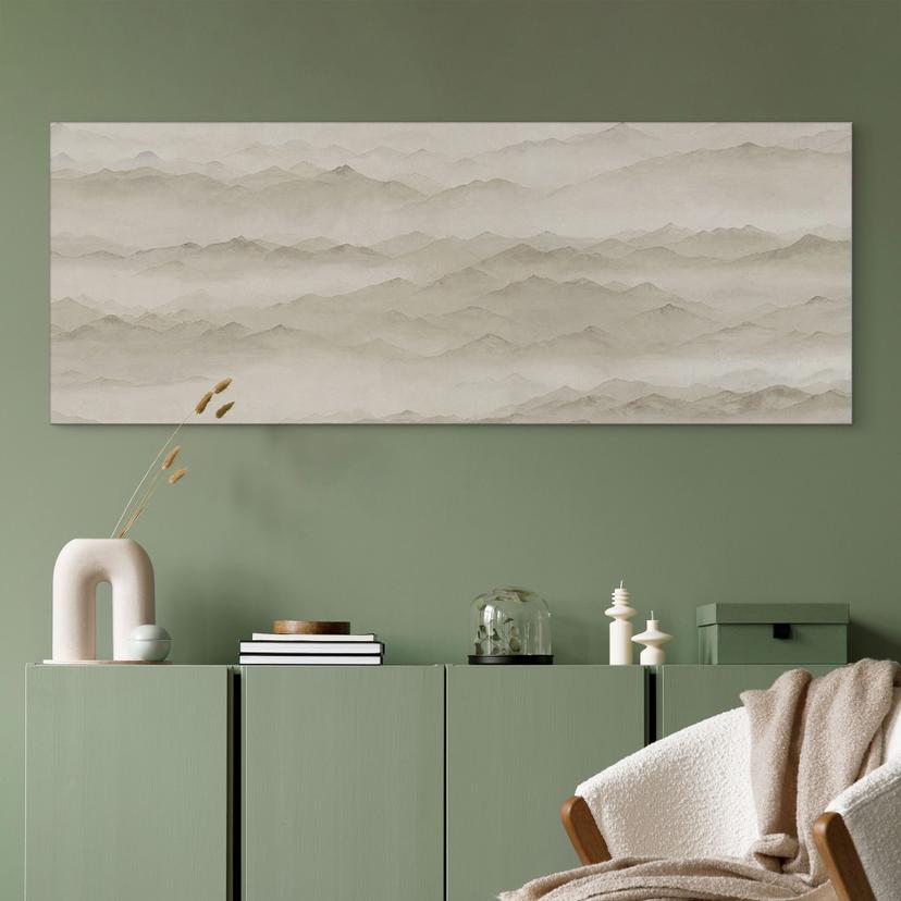 Wandbild Roerich Peaks - Beige Berglandschaft - Sir Edward x Grigory Gladarev - Alu-Dibond Panorama