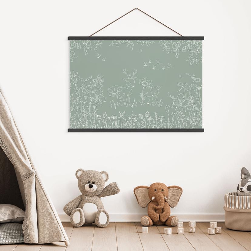 Kinderzimmer Stoffbild Zwei Rehe auf der Blumenwiese - Oliver Robins