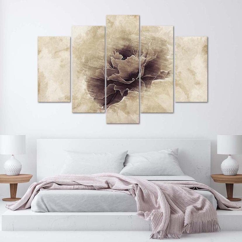 Stampa su tela 5 pezzi, fiore rosa beige natura