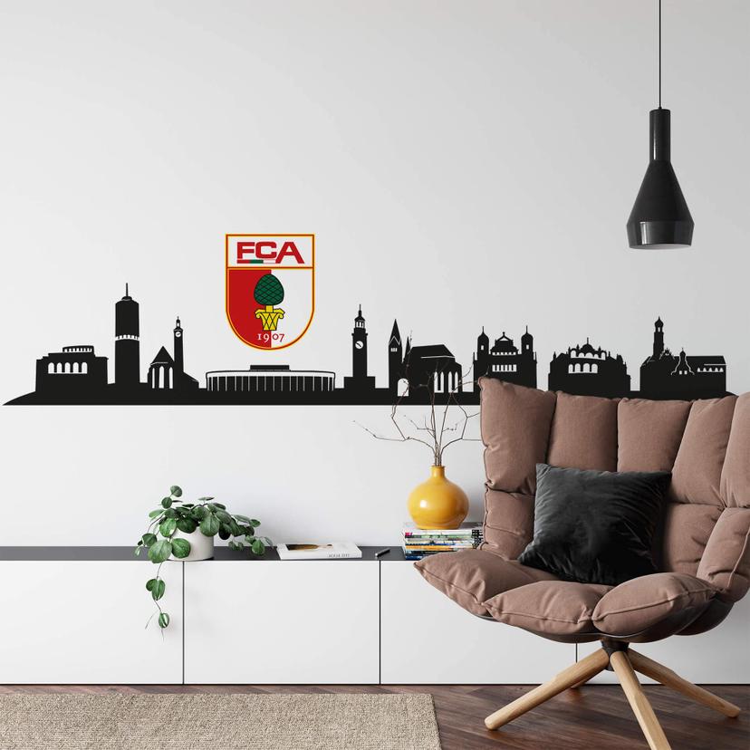 Wandtattoo FC Augsburg Skyline mit Logo farbig