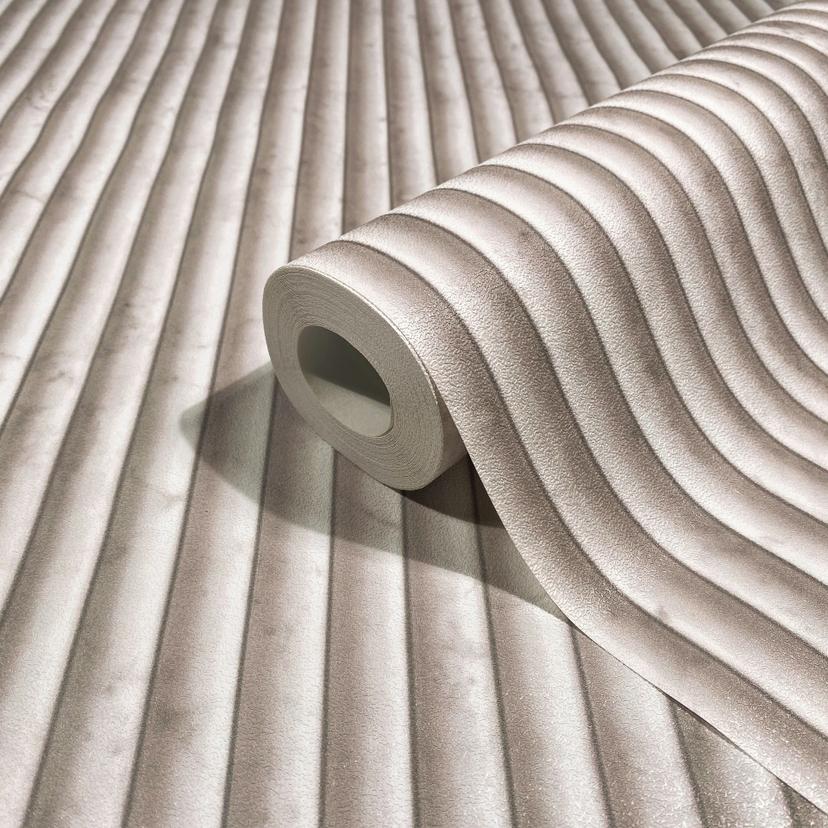 Non-woven tapet i beige marmor look stenpanel ränder klassiska