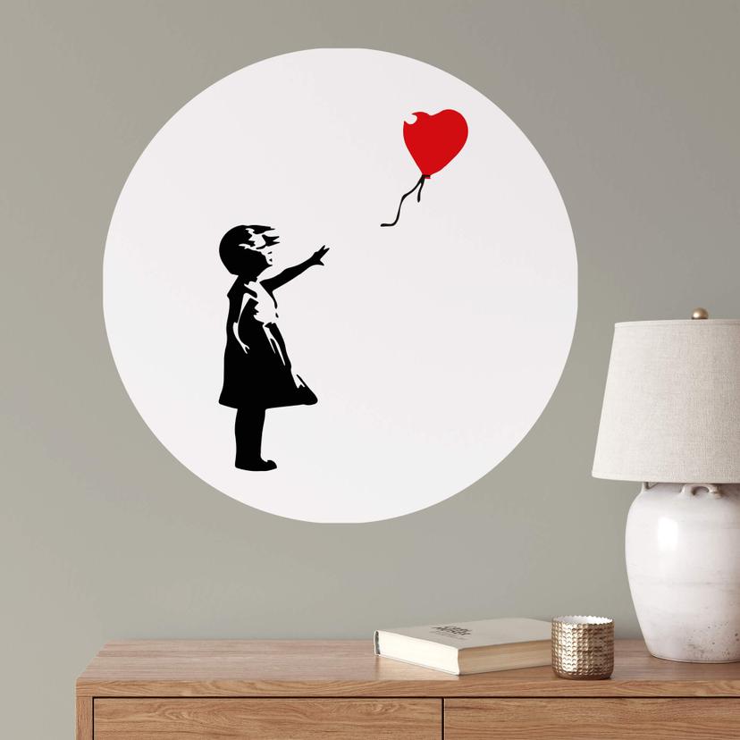 Adesivo murale Banksy - Ragazza con palloncino rosso - Rotondo