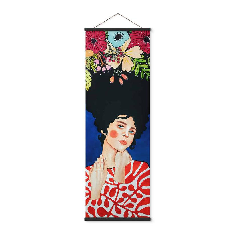 Tekstil plakat kvinde med blomster i håret - Hülya - Panorama