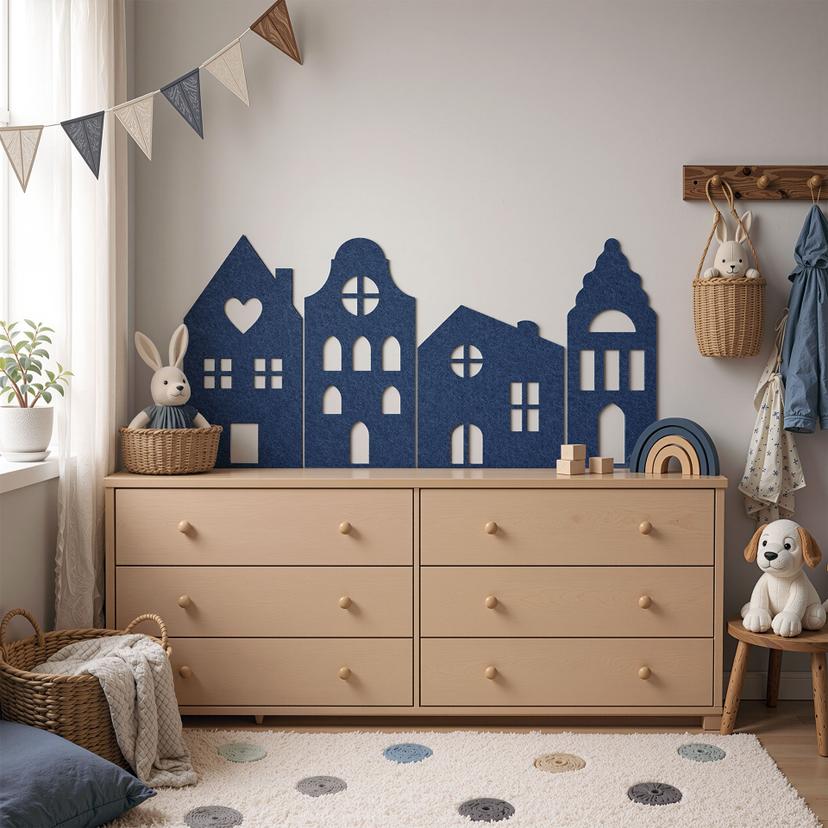 Decori in feltro - Case (Set da 4) con funzione acustica per la cameretta