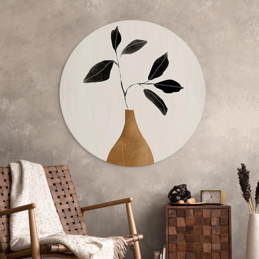 Stampe per pareti Ramo in vaso d'oro - ThingDesign - Alluminio Dibond Rotondo