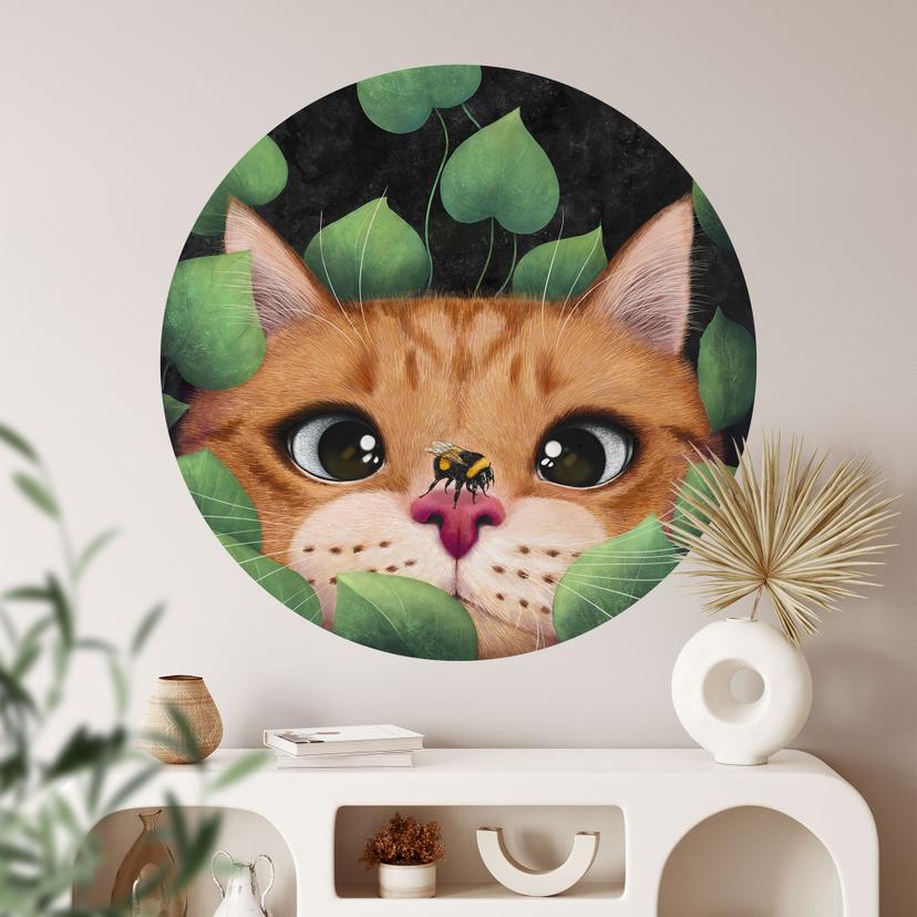 Wallsticker til børneværelset Sød kat i busken - Korenkova - Rund