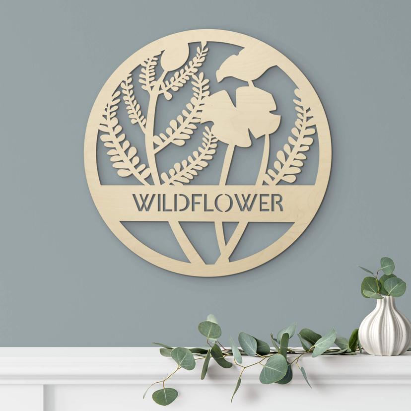 Decoración en madera de álamo - Flores en círculo - Wildflower