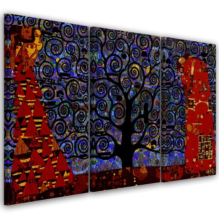 3 stykke lærredstryk Blå Tree Of Life Abstraktion