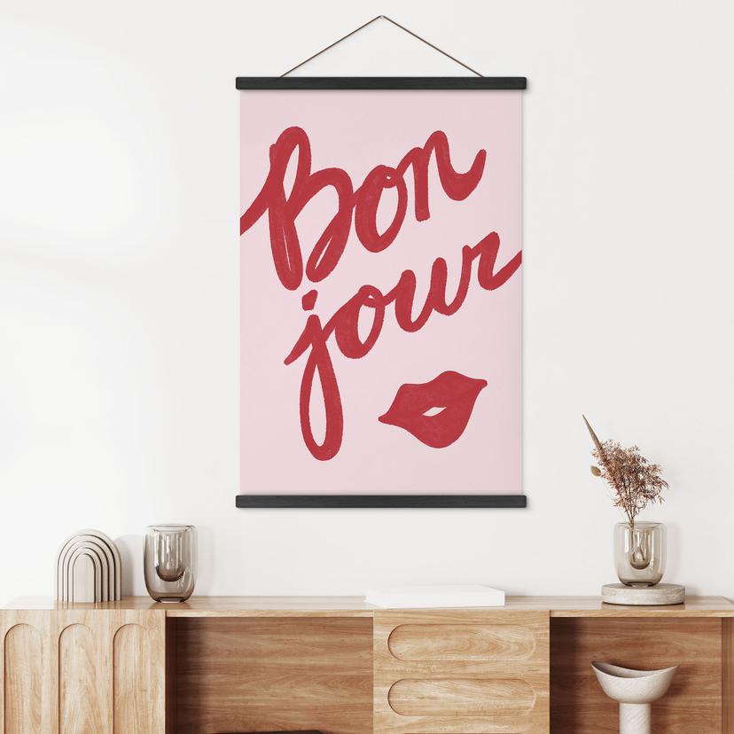 Textil poster Bonjour med kyssande mun - Fritsch