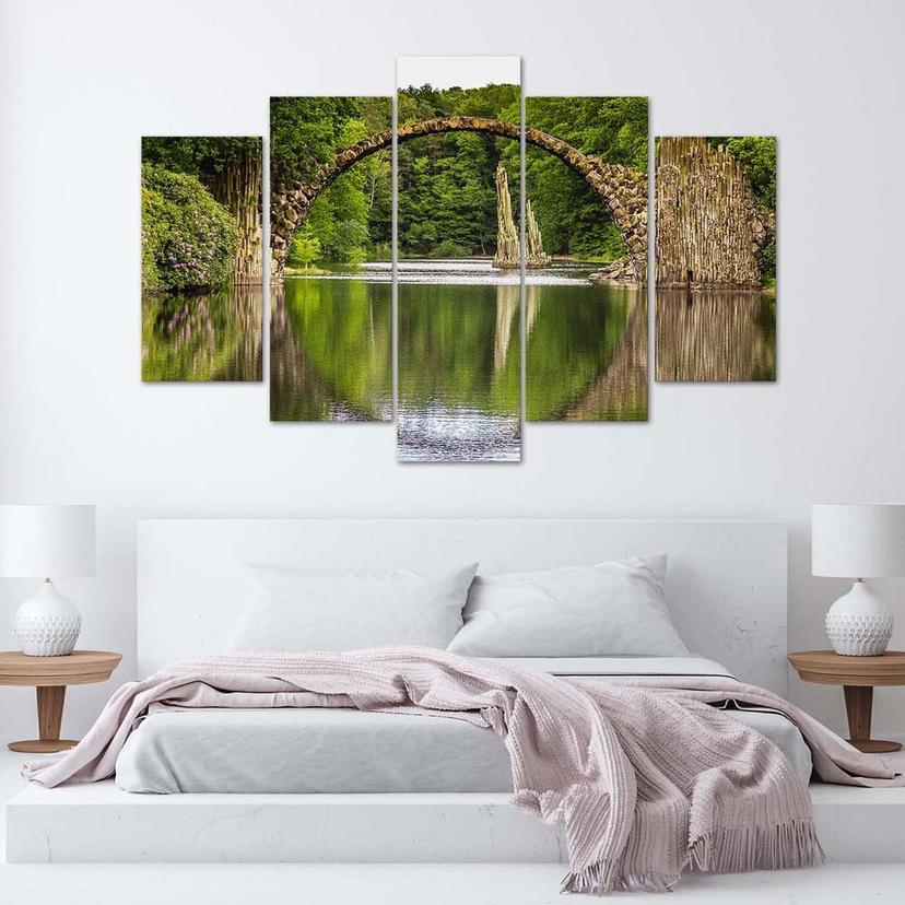 Stampa su tela 5 pezzi, Old Bridge Lake Forest