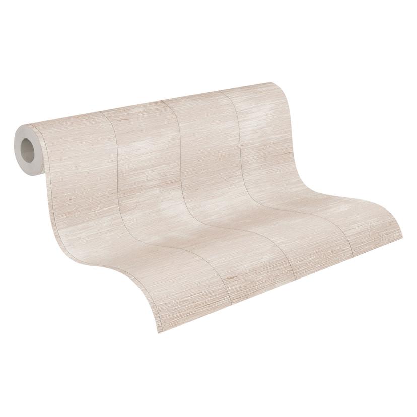 Papel pintado texturado a rayas beige crema - aspecto rafia vertical - Papel no tejido
