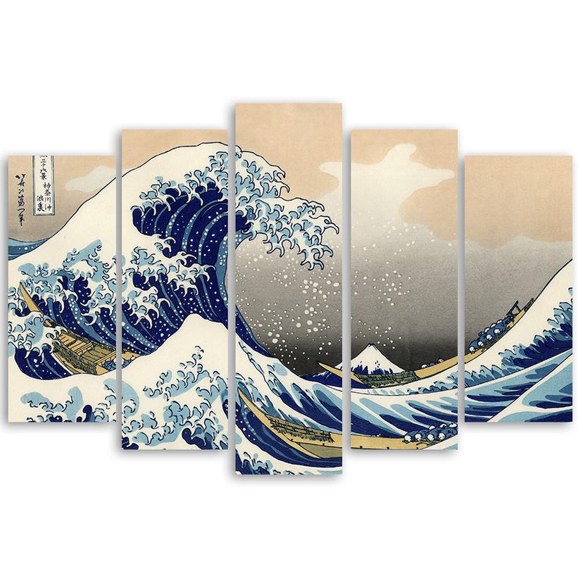 Stampa su tela 5 pezzi, Hokusai Great Wave off Kanagawa