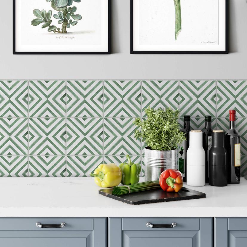 Stickers pour carrelage Watercolor - Carreaux diagonales - Vert - Set de 12