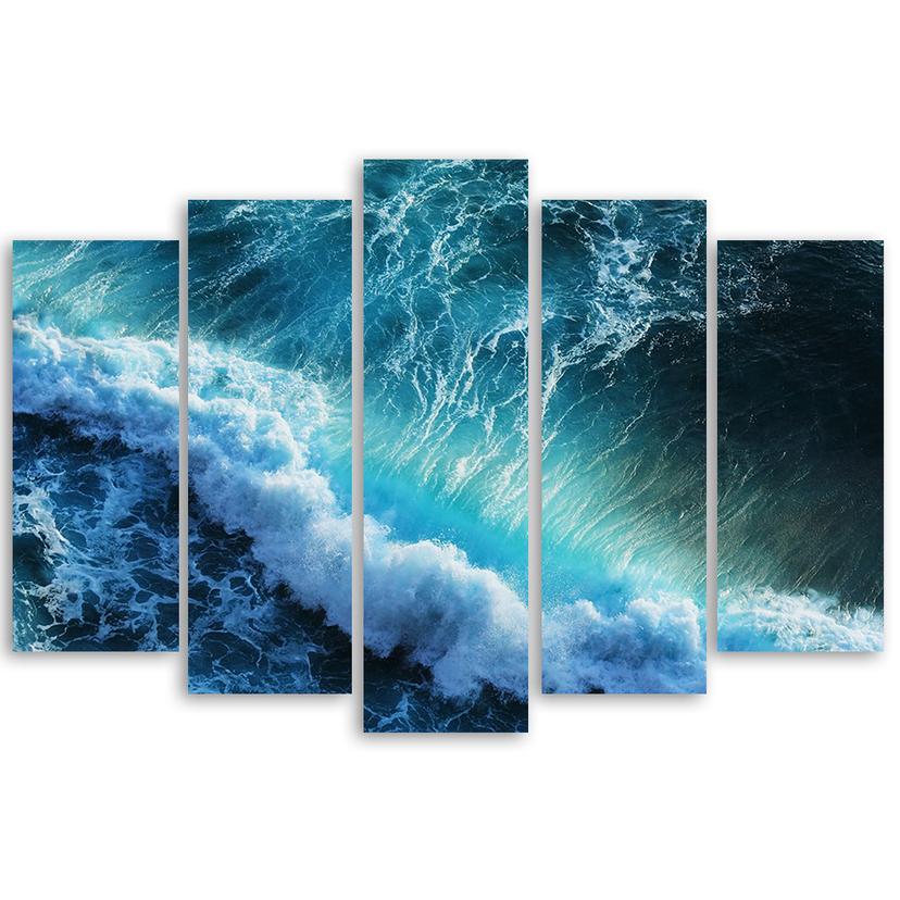 Stampa su tela 5 pezzi onde mare oceano blu