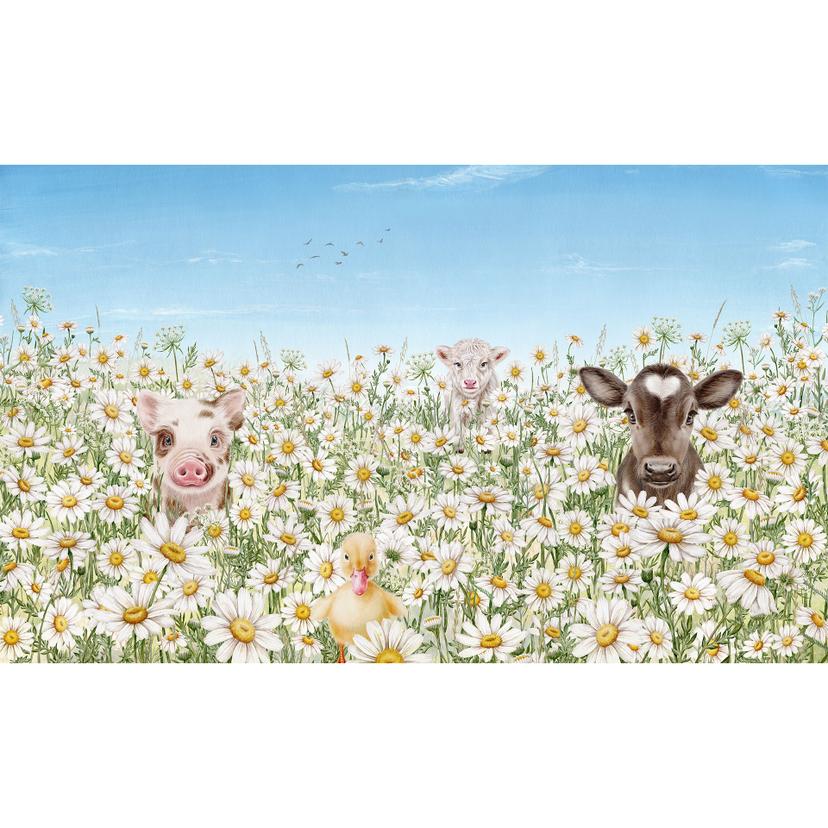 Fotomurale Animali della fattoria su un prato fiorito - Kikki Belle
