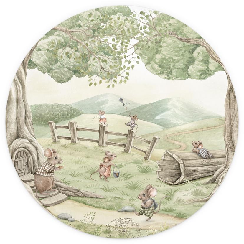 Fototapet för barnrum Familjemus i skogen - Kikki Belle - Rund - non-woven tapet/självhäftande non-w
