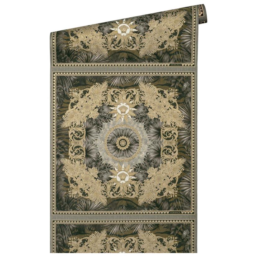 Versace tapet i brun og guld non-woven tapet med jungle design tapet medusa hoveder
