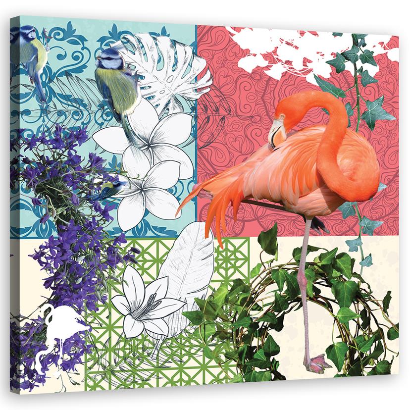 Canvasbillede, Flamingo fugle collage
