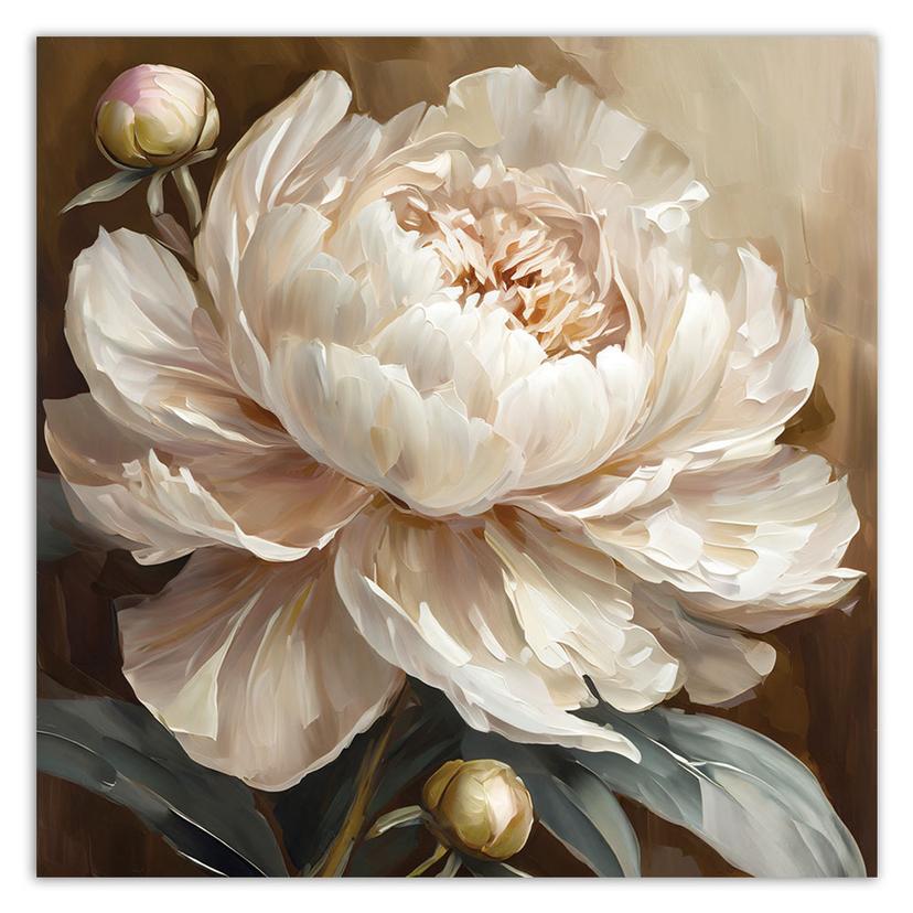 Stampa su tela, peonia beige dipinta