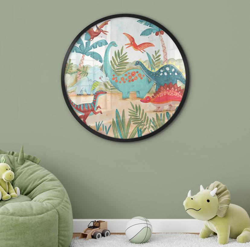 Poster per bambini Dinosauri colorati nella foresta primordiale - Bonne Müller - Rotondo