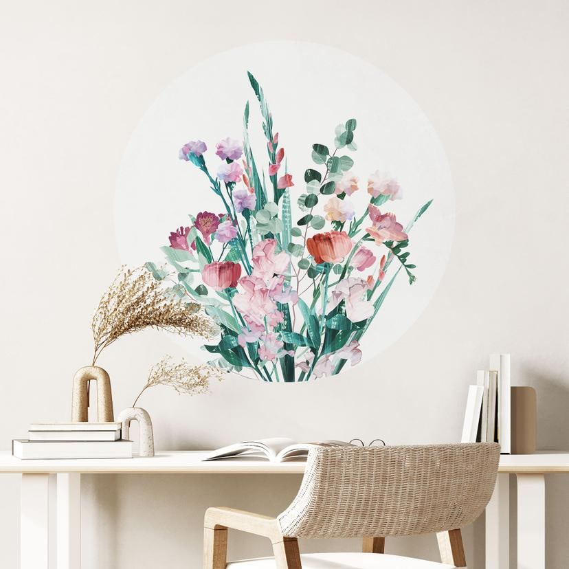 Wallsticker Buket af vilde blomster om foråret - Goed Blauw - Round