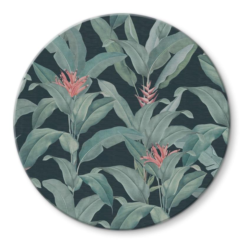 Tableau en verre Urban Jungle Feuilles tropicales Vert - Bloomery Decor - Rond