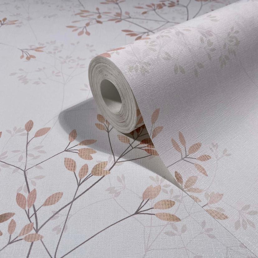 Icke-vävd tapet blad blommor natur matt i vitt rött