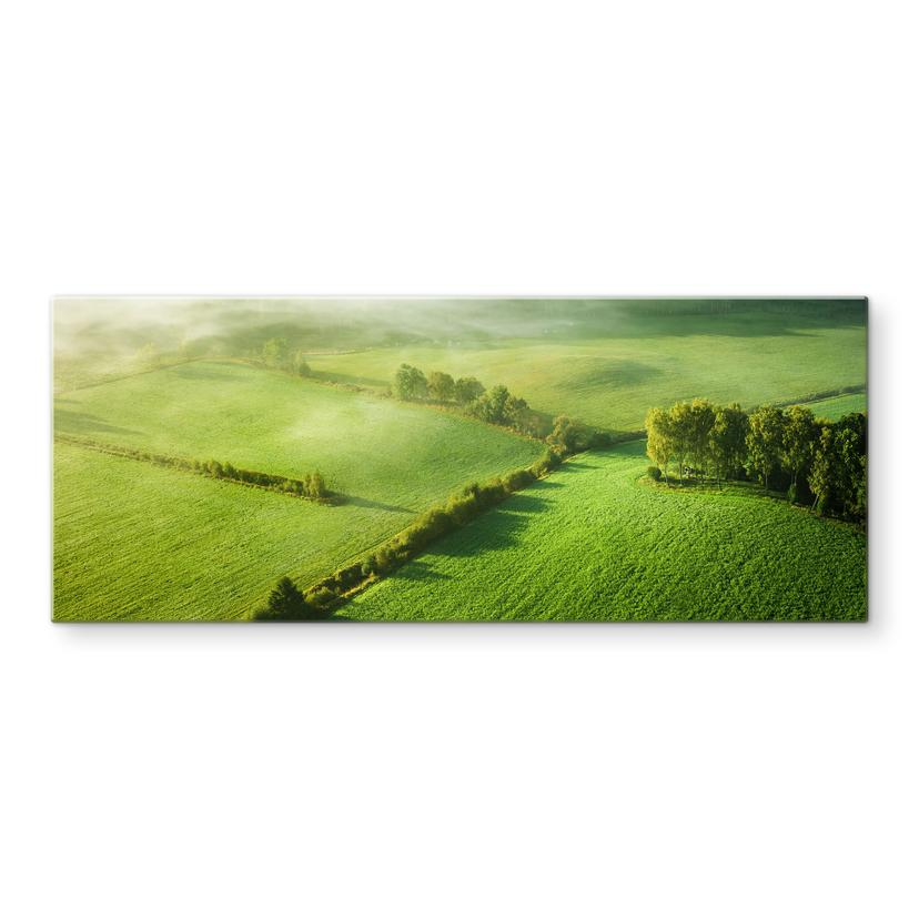 Spatscherm Idyllische velden in de mist - Keller - Panorama