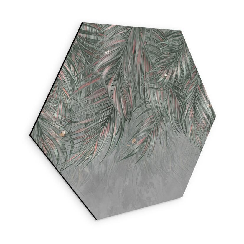 Wanddecoratie exotische palmbladeren roze-groen - Ms Tiff - Alu-Dibond