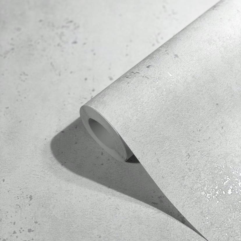 Papel pintado no tejido de textura gris ligeramente brillante con aspecto de hormigón