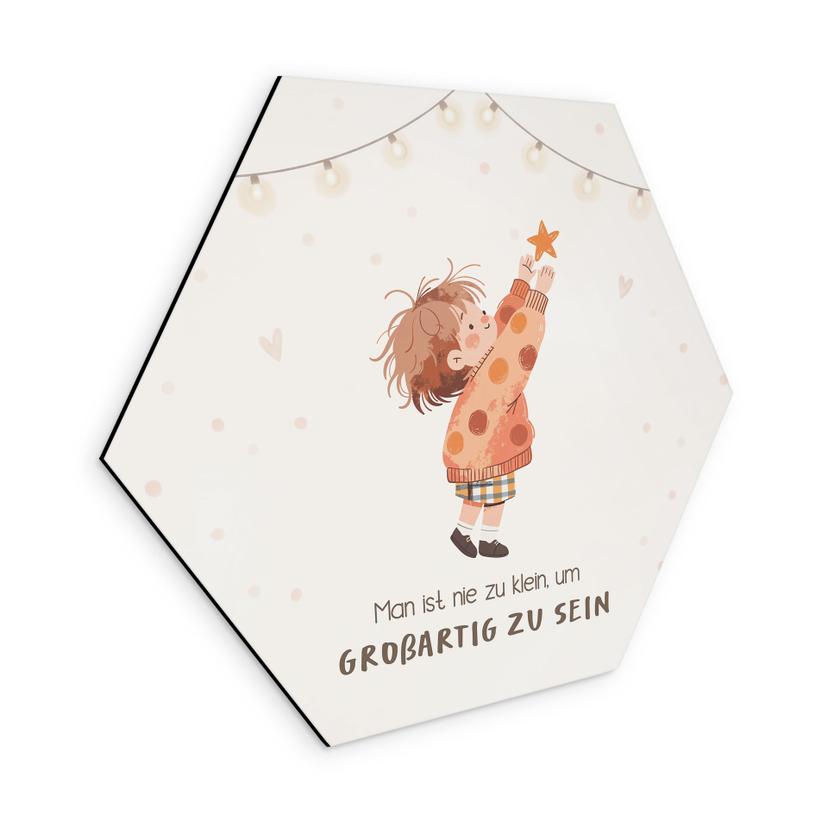 Alu-Dibond Hexagon mit Kind und Stern - positiver Spruch 'Man ist nie zu klein'