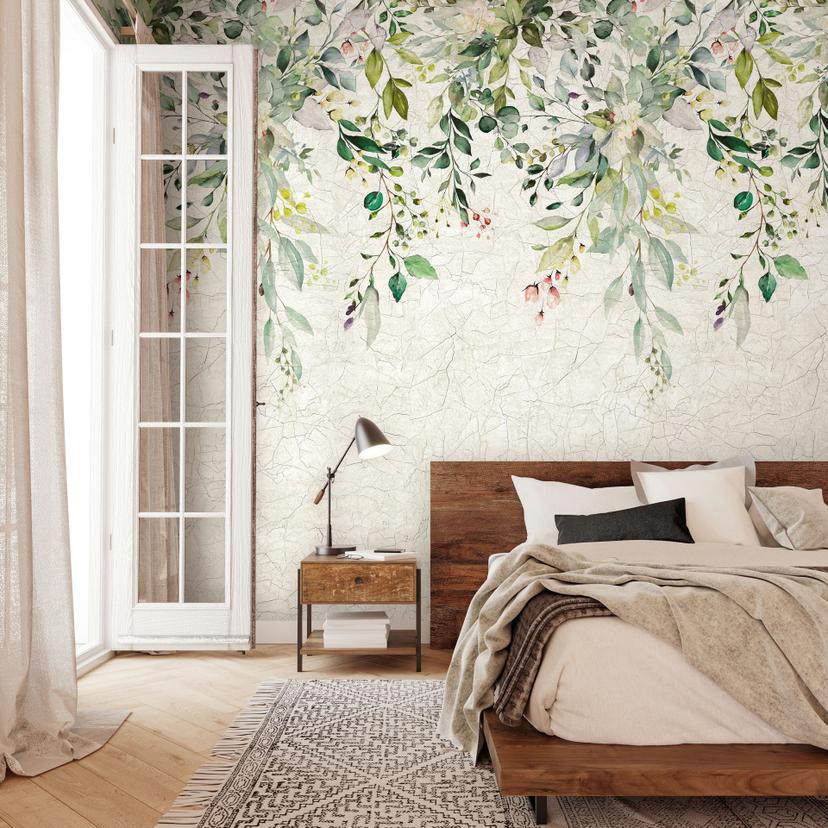 Blomstret tapet blomster, blade blomstret Ikke-vævet tapet natur mat i beige 2,70 x 1,59 m