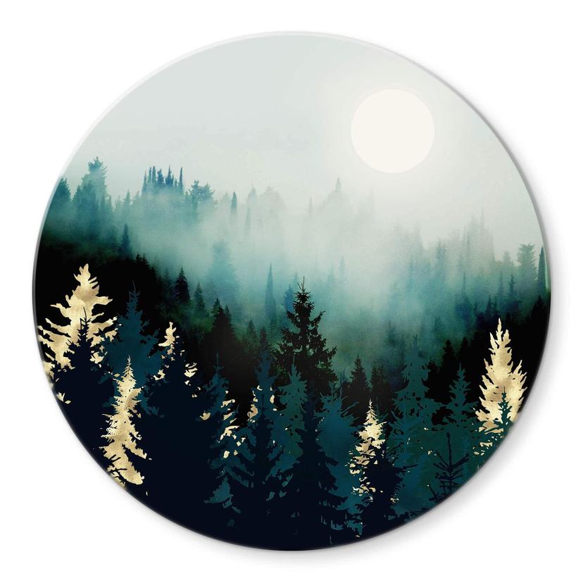 Tableau sur verre rond SpaceFrog Designs - Forêt brumeuse