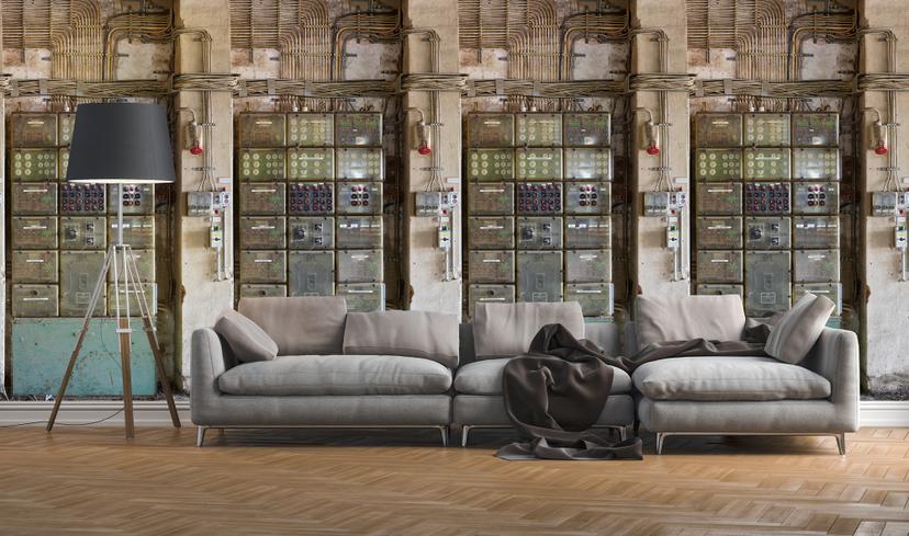 tapet fabrikshal farverig creme - non-woven tapet arkitektur Livingwalls - mat og glat
