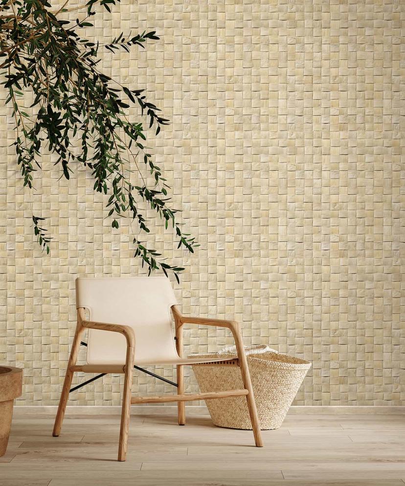 Vliestapete in 3D-Flechtoptik aus Holz beige 3D-Optik