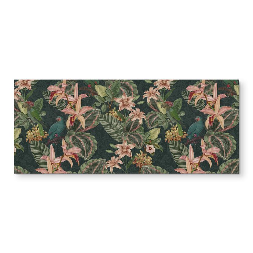 Rivestimento cucina jungle con pappagalli verde notte - Bloomery Decor