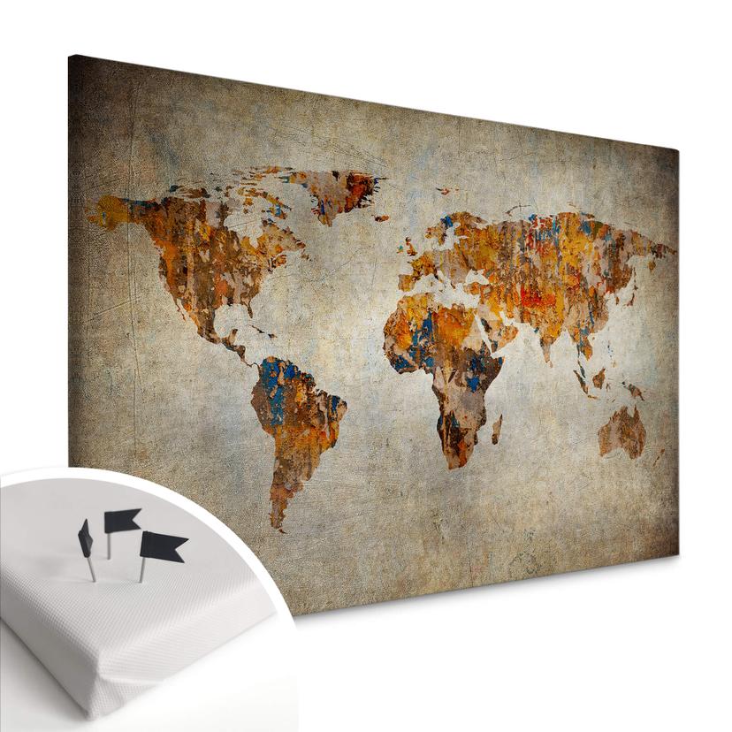Canvasbillede med korkunderlag - Verdenskort Shabby Chic