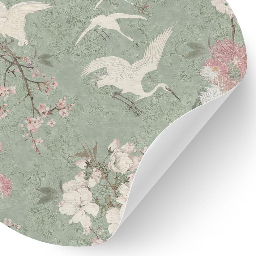 Wallsticker Tranor i körsbärsblommans frenesi grön - Bloomery Decor - Rund