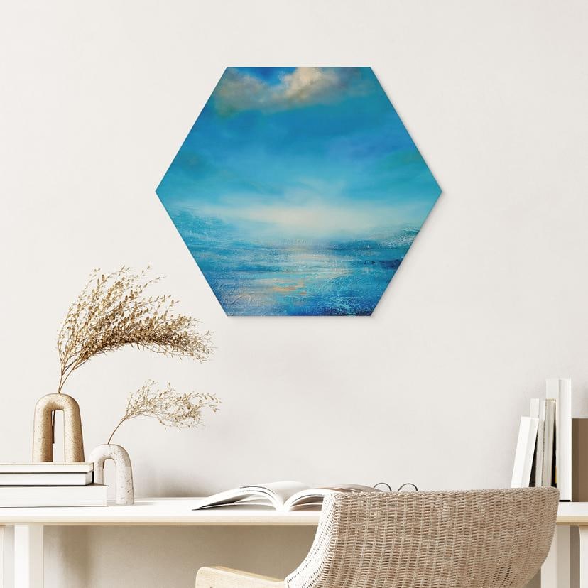 Hexagon Wandbild Endlose Weite in Blau - Schmucker - Alu-Dibond