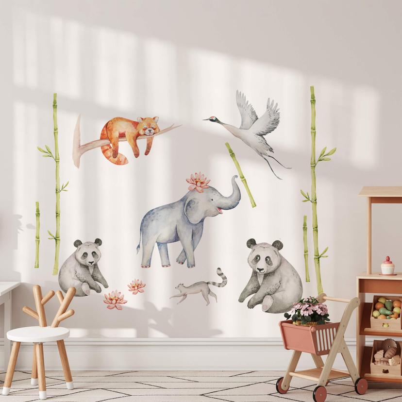 Wallsticker Asiatiske dyr sæt (14 stk.) - Kvilis