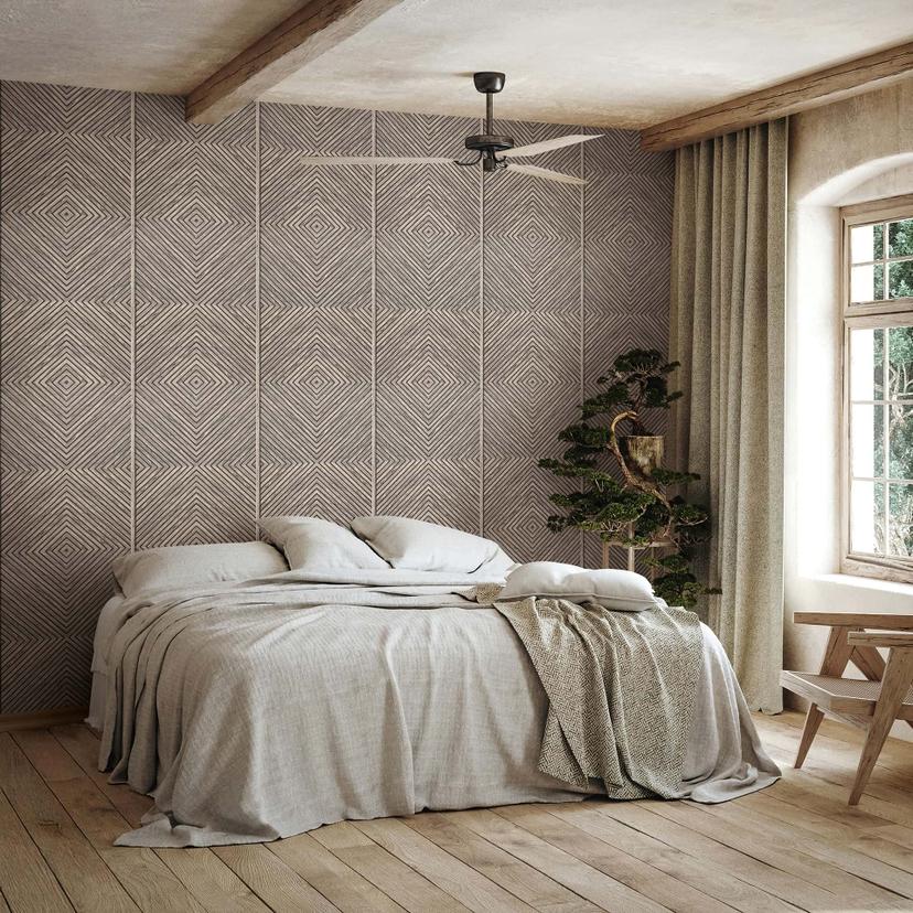 Ikke-vævet tapet træ, geometrisk trælook, mat landhus i grå