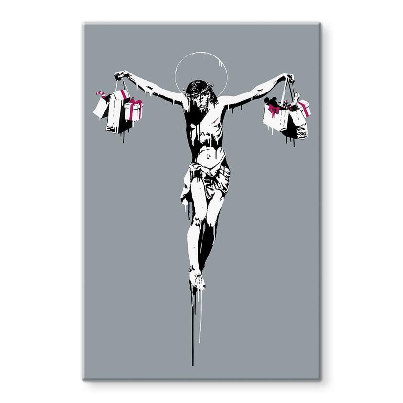 Glasbillede - Banksy - Jesus Kristus med indkøbsposer