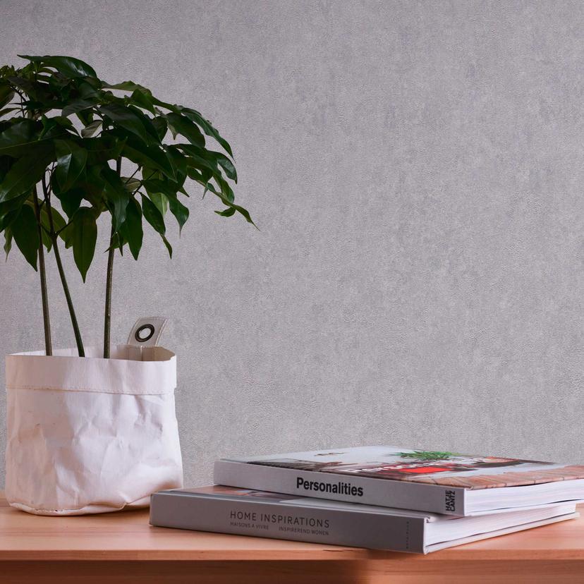 Papel pintado no tejido liso gris plata - papel pintado unicolor metalizado brillante - papel pintad