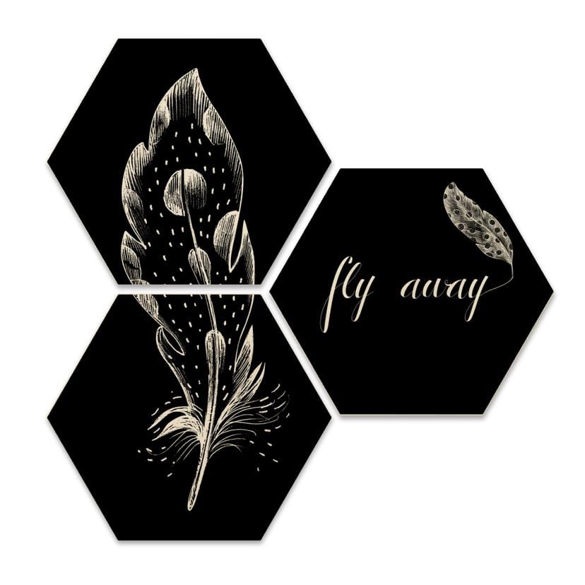 Hexagone - Bois placage bouleau - Kvilis - Fly away Set de 3