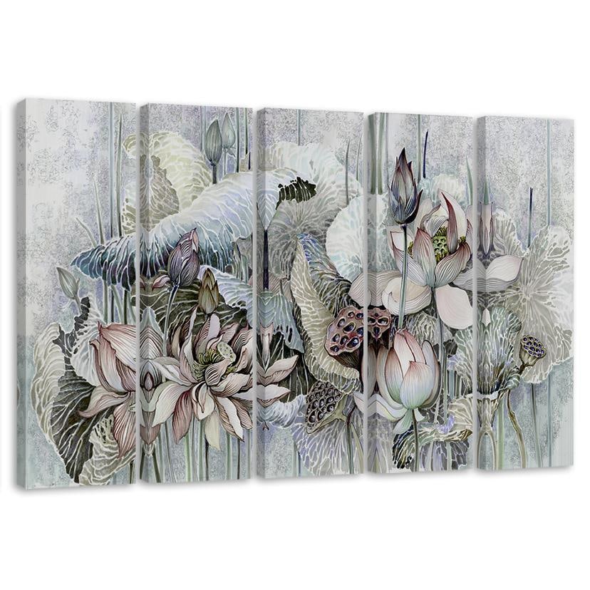 5 stykke lærredstryk, Saint Lotus-blomster